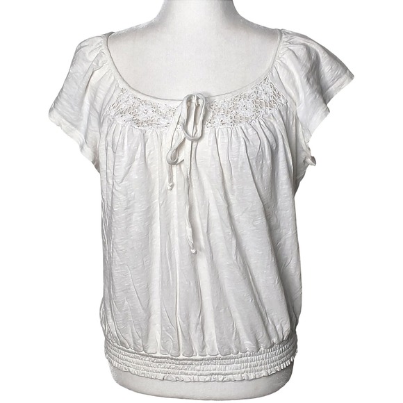 Mossimo Supply Co. Tops - Cottagecore Mossimo Supply Co. Peasant Blouse Women XL White Crochet Tie Neck